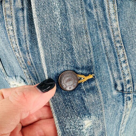 Able The Merly Jacket Distressed Denim Light Blue Wash Cotton Blend Size 1X - Picture 5 of 9